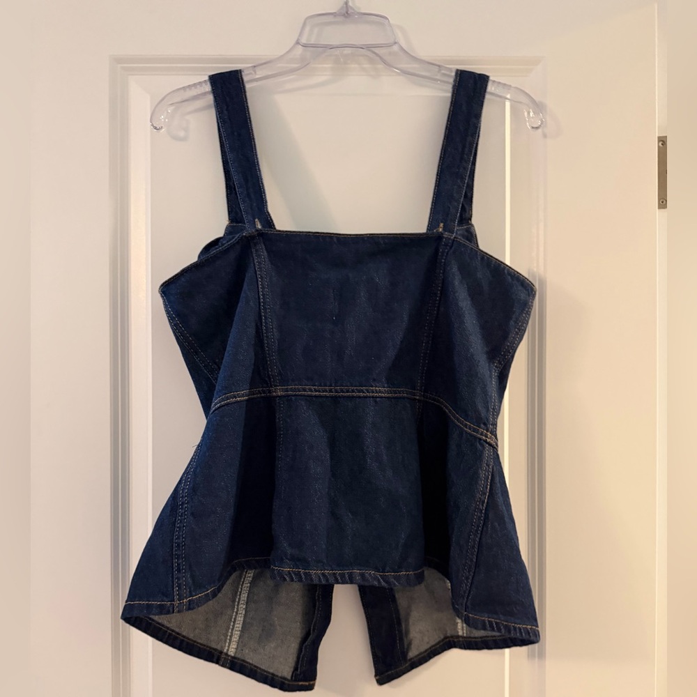 Reformation Dark Indigo Denim Zip-Front Peplum Tank - Picture 6 of 8